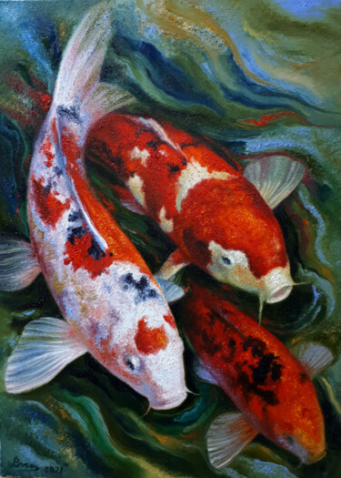 Schilderij getiteld "Koi fish" door Serhii Voichenko, Origineel Kunstwerk, Olie