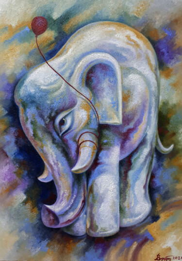 Pintura intitulada "White elephant" por Serhii Voichenko, Obras de arte originais, Óleo