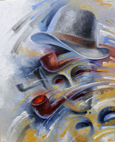 Картина под названием "Man in The Hat" - Serhii Voichenko, Подлинное произведение искусства, Масло