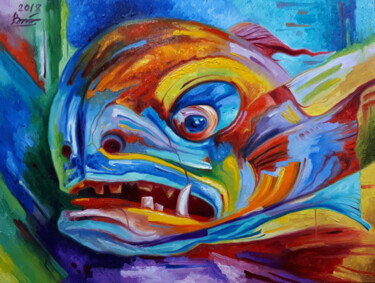 Schilderij getiteld "Rainbow trout" door Serhii Voichenko, Origineel Kunstwerk, Olie