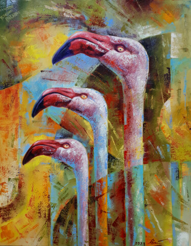 Картина под названием "Your Flamingo" - Serhii Voichenko, Подлинное произведение искусства, Масло