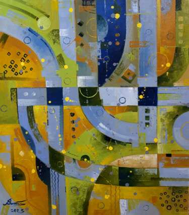 Картина под названием "Gray-blue in avocado" - Serhii Voichenko, Подлинное произведение искусства, Масло
