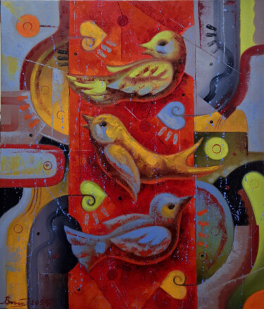 Painting titled "Birds of a loving h…" by Serhii Voichenko, Original Artwork, Oil