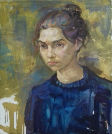 Malerei mit dem Titel "Sad Girl" von Serhii, Original-Kunstwerk, Gouache