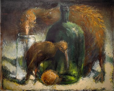 Pittura intitolato "Three kiwi" da Sergii Shkoliar, Opera d'arte originale, Olio Montato su Telaio per barella in legno