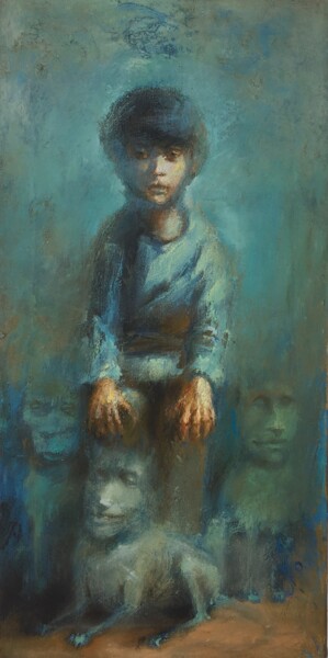 Painting titled "On my side" by Sergii Shkoliar, Original Artwork, Oil Mounted on Wood Stretcher frame