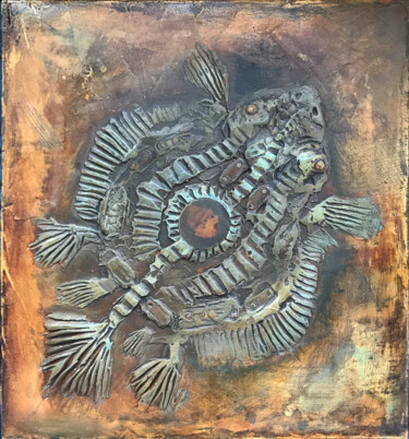 Painting titled "Flounder" by Sergii Shkoliar, Original Artwork, Oil Mounted on Wood Panel