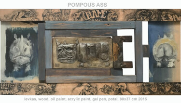 Painting titled "pompous ass" by Sergii Shkoliar, Original Artwork, Oil Mounted on Wood Panel