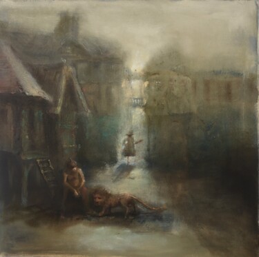 Painting titled "The Tin Woodman and…" by Sergii Shkoliar, Original Artwork, Oil Mounted on Wood Stretcher frame