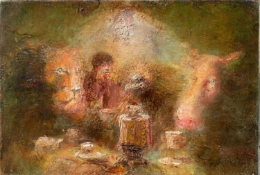 Peinture intitulée "guests are here" par Sergii Shkoliar, Œuvre d'art originale, Huile Monté sur Châssis en bois