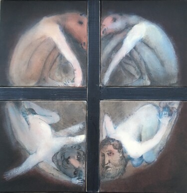 Schilderij getiteld "Wheels" door Sergii Shkoliar, Origineel Kunstwerk, Acryl Gemonteerd op Frame voor houten brancard