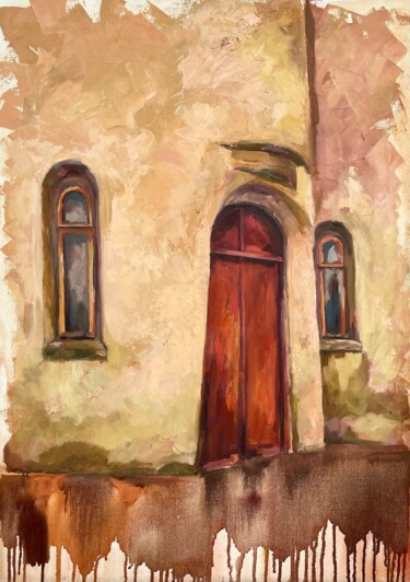 Pittura intitolato ""The Red door"" da Marina Shavyrina-Shkoliar, Opera d'arte originale, Olio Montato su Telaio per barella…
