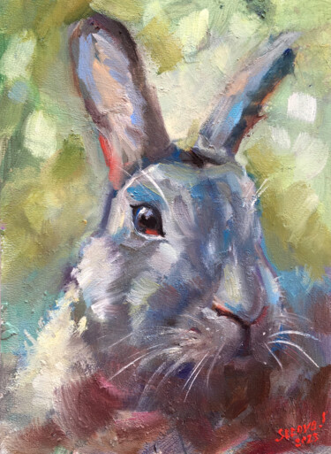 Ζωγραφική με τίτλο "Rabbit Art Artwork…" από Valerie Serova, Αυθεντικά έργα τέχνης, Λάδι Τοποθετήθηκε στο Χαρτόνι