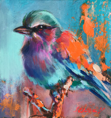 Pintura intitulada "BIRD PAINTING SMALL…" por Valerie Serova, Obras de arte originais, Óleo