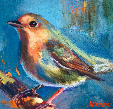 Pittura intitolato "BIRD PAINTING SMALL…" da Valerie Serova, Opera d'arte originale, Olio Montato su Pannello di legno