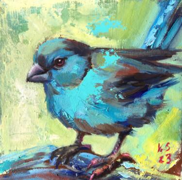 Malerei mit dem Titel "BIRD PAINTING SMALL…" von Valerie Serova, Original-Kunstwerk, Öl Auf Holzplatte montiert