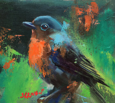 Malerei mit dem Titel "SIALIA BIRD PAINTIN…" von Valerie Serova, Original-Kunstwerk, Öl