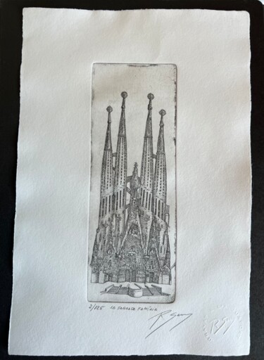 Druckgrafik mit dem Titel "LA SAGRADA FAMÍLIA…" von Ramón Serra, Original-Kunstwerk, Radierung