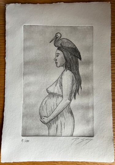 Prenten & gravures getiteld "PREGNANCY" door Ramón Serra, Origineel Kunstwerk, Ets