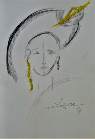 Dibujo titulada "La plume au chapeau" por Servin, Obra de arte original, Lápiz