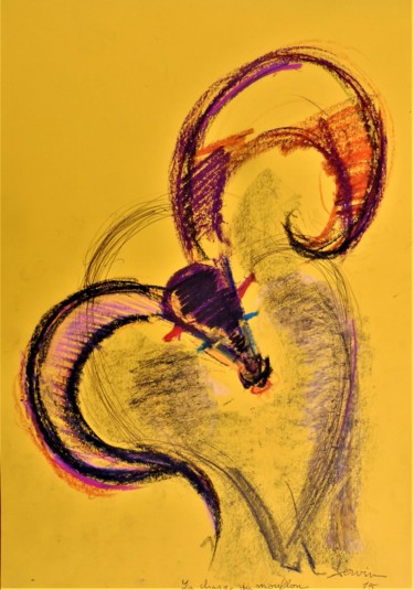 Dessin intitulée "la charge du mouflon" par Servin, Œuvre d'art originale, Pastel