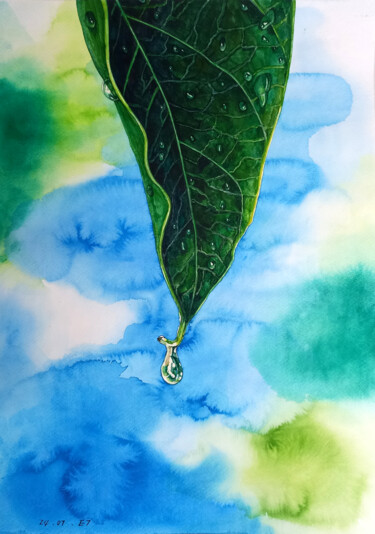Painting titled "Leaf 712" by Seven E, Original Artwork, Watercolor