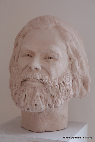 Sculpture titled "George Moustaki" by Sev, Original Artwork, Terra cotta
