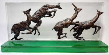 Sculpture intitulée "Springbok running" par Severino Braccialarghe, Œuvre d'art originale, Bronze