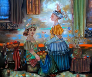 Pintura titulada "Talking (150x170cm,…" por Seyran Mejanyan, Obra de arte original, Oleo Montado en Bastidor de camilla de m…