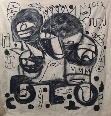 Картина под названием "The three friends" - Shadi Tuafra, Подлинное произведение искусства, Древесный уголь