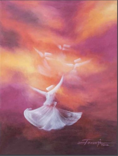 Painting titled "Whirling Dervishes 2" by Shafique Farooqi, Original Artwork, Oil