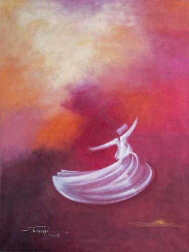 Картина под названием "Whirling Dervishes 5" - Shafique Farooqi, Подлинное произведение искусства, Масло