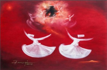 Картина под названием "Whirling Dervishes 6" - Shafique Farooqi, Подлинное произведение искусства, Масло