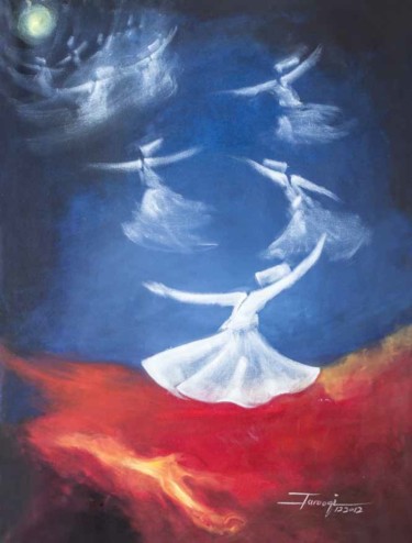 Painting titled "Whirling Dervishes8" by Shafique Farooqi, Original Artwork, Oil