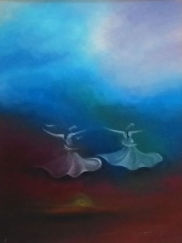 Painting titled "Whirling Dervishes12" by Shafique Farooqi, Original Artwork, Oil