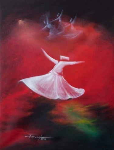 Painting titled "Whirling Dervishes16" by Shafique Farooqi, Original Artwork, Oil