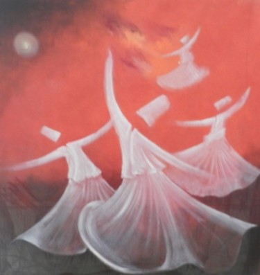 Картина под названием "Whirling Dervishes22" - Shafique Farooqi, Подлинное произведение искусства, Масло