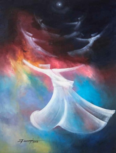 Painting titled "Whirling Dervishes25" by Shafique Farooqi, Original Artwork, Oil