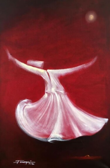 Картина под названием "Whirling Dervishes…" - Shafique Farooqi, Подлинное произведение искусства, Масло