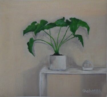 Painting titled "IN LEAF I" by Shaheera Sandhu, Original Artwork, Oil Mounted on Other rigid panel
