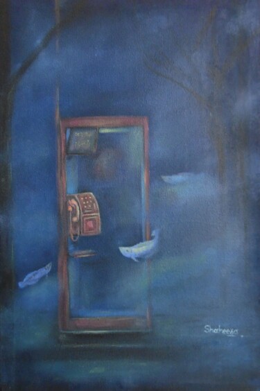 Malerei mit dem Titel "Pay Phone" von Shaheera Sandhu, Original-Kunstwerk, Öl