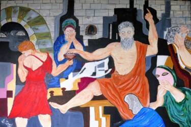 Painting titled "Death of Socrates" by Shahid Zuberi, Original Artwork, Acrylic