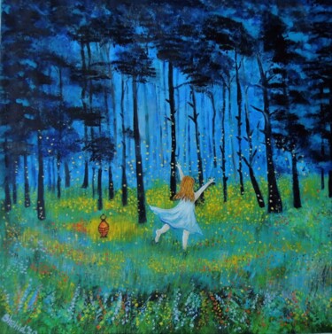 Картина под названием "Enchanted Forest wi…" - Shahid Zuberi, Подлинное произведение искусства, Акрил Установлен на Деревянн…