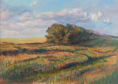 Painting titled "Evening in the field" by Shalo"De Sagatel, Original Artwork, Oil