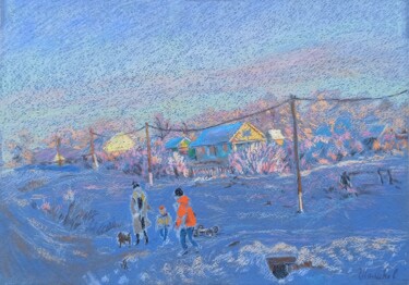 Tekening getiteld "Winter evening. Pas…" door Shalo"De Sagatel, Origineel Kunstwerk, Pastel