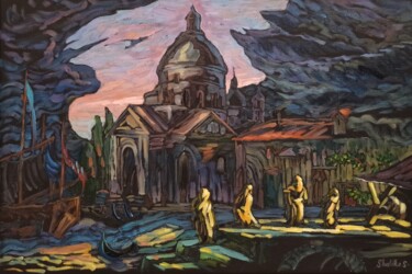Pittura intitolato "Marchands à Venise." da Shalo"De Sagatel, Opera d'arte originale, Olio Montato su Telaio per barella in…