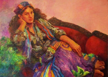 Painting titled "Relaxed" by Shanaka Kulatunga, Original Artwork, Oil Mounted on Wood Stretcher frame
