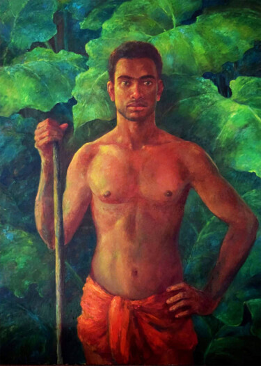 Pintura intitulada "The Village Prince" por Shanaka Kulatunga, Obras de arte originais, Óleo Montado em Armação em madeira