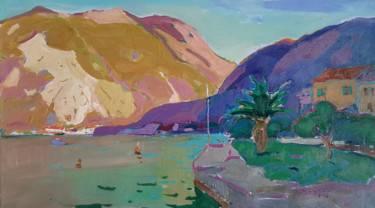 Painting titled "Bay view" by Alexander Shandor, Original Artwork, Oil Mounted on Wood Stretcher frame