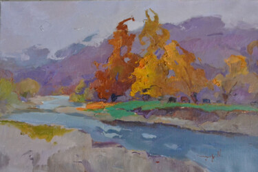 Painting titled "Autumn in the Villa…" by Alexander Shandor, Original Artwork, Oil Mounted on Wood Stretcher frame